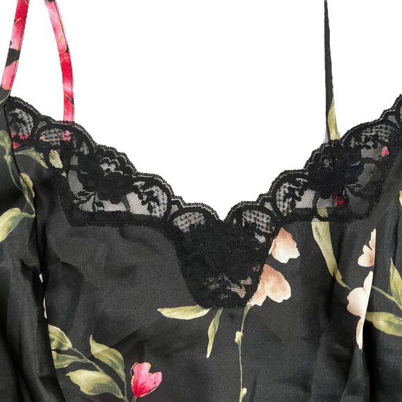 Bay Studio Sleepwear Floral Lace Trim Bow Satin Mini Slip Dress Black S Coquette - Picture 4 of 13